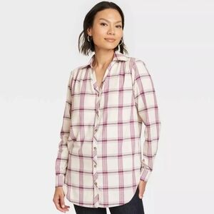 NWT Knox Rose Women's Plaid Button Up Shirt Top S